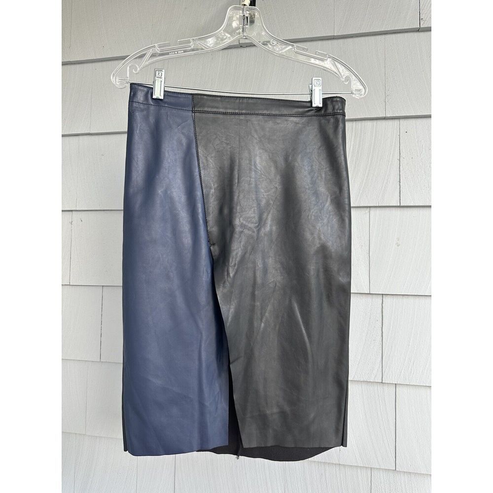 Vero Moda Vegan Leather Pencil Skirt, Blue & Black w/ Front Slit & Zip Close S